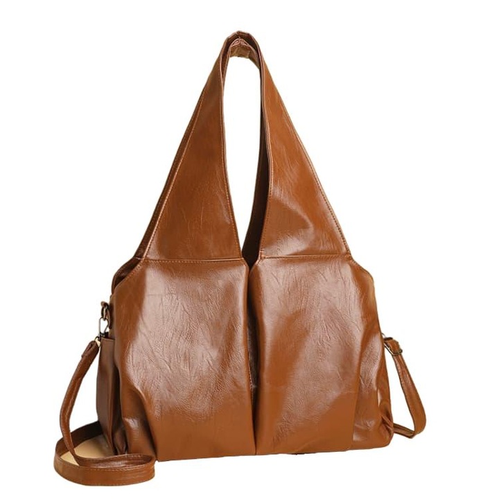 Geanta de umar retro WNANNAN Geanta de umar din piele PU, Crossbody Piele lacuita, Maro bronz, Universal