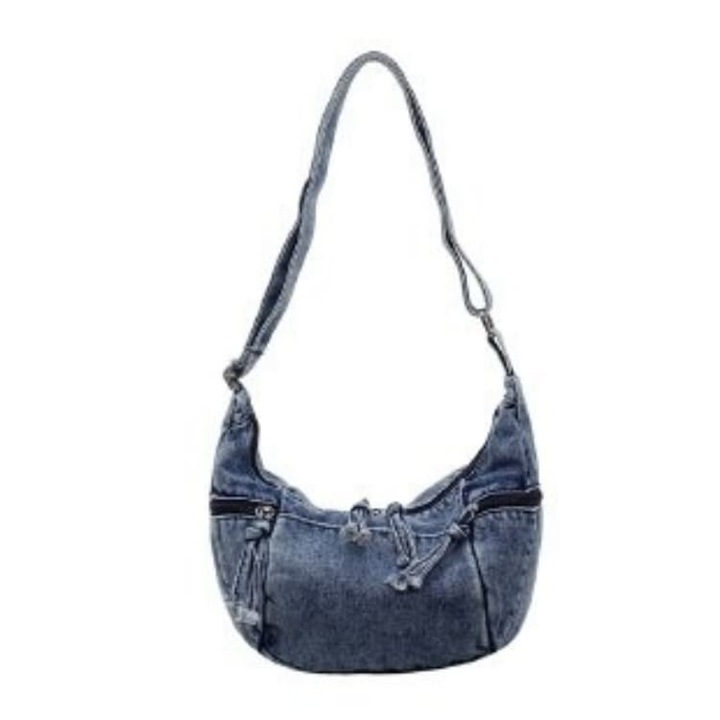 Geanta vintage din denim in trei WNANNAN, Crossbody Sintetic, Albastru deschis, Universal
