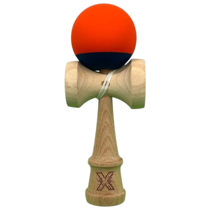 Kendama X Originala, Profesionala, Flippy, din Lemn, 18 cm, Rubber Grip, Negru/Rosu