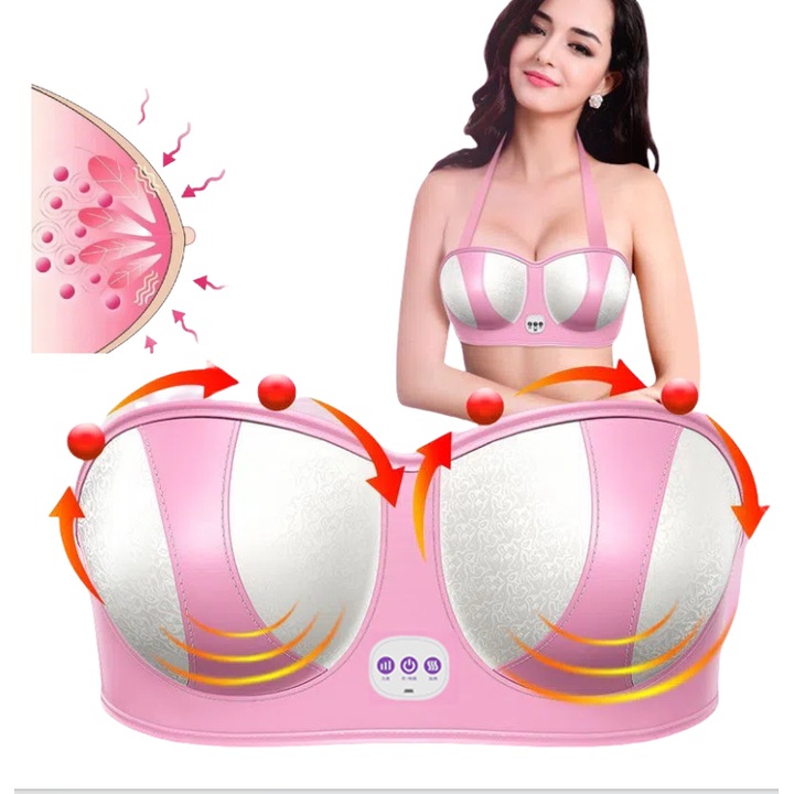 Elektromos masszázsmelltartó, textil, rózsaszín, 10 masszázstechnika, meleg kompresszió, 5 fokozat