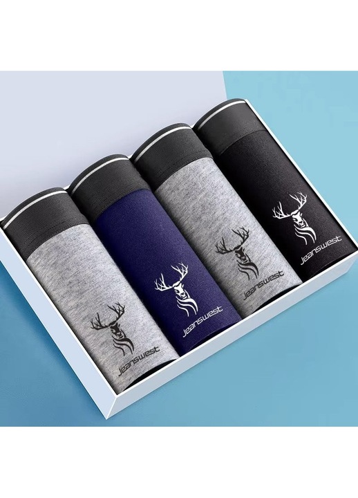 Set 4 perechi de boxeri pentru barbati, CH005, Multicolor, Negru/Gri/Albastru