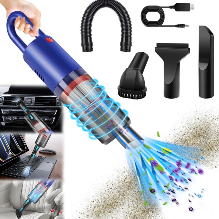 Aspirator Auto Portabil Lynker, 35000Pa, Acumulator 1300mAh, 50W, Albastru, 3 in 1