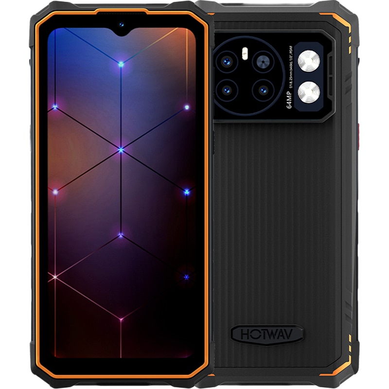Telefon mobil HOTWAV Cyber 13, Dual SIM, 4G, Octa-Core, 6.6-inch, 16GB RAM (8GB + 8GB ext), 128GB, Camera 64MP + 16MP, 10800mAh, NFC, Lanterna Puternica 150 Lumens, Android 14, IP68/IP69K, Orange