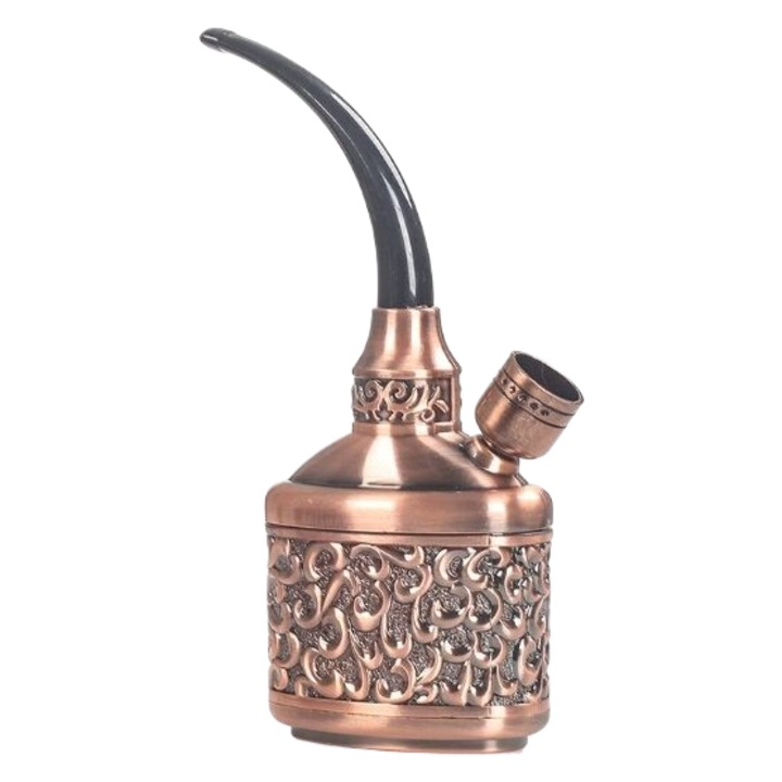 Narghilea Alama Cupru Filtru Apa, Portabila, Finisaj Oglinda, Sistem Filtrare Curbat, Mustiuc Rezina, Rezistenta