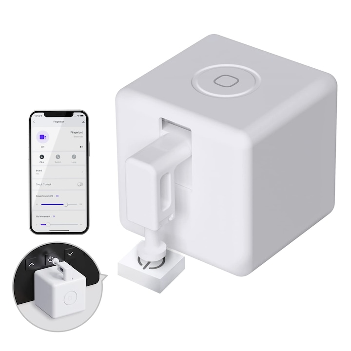 Declansator pentru Interrupatoare Fara Cablare - Control SmartLife/Tuya, Telecomanda Vocal (Alexa/Google Home), Alb, Pentru FingerBotPlus