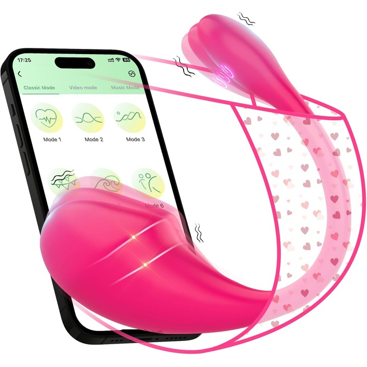 Vibrátor 9 különböző üzemmóddal, rezgés testreszabási funkcióval, újratölthető és vízálló, Bluetooth kapcsolattal, applikációval vezérelhető, szilikonból, rózsaszín