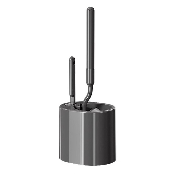 Perie de Toaleta de Perete fara Gaurire, Duala (Perete/Sol) cu Suport ABS PP Antibacterian，Maner Extensibil 40cm, Curatare 360°，Rezista 5L, Adeziv Puternic，Cu Depozitare, Negru，standard