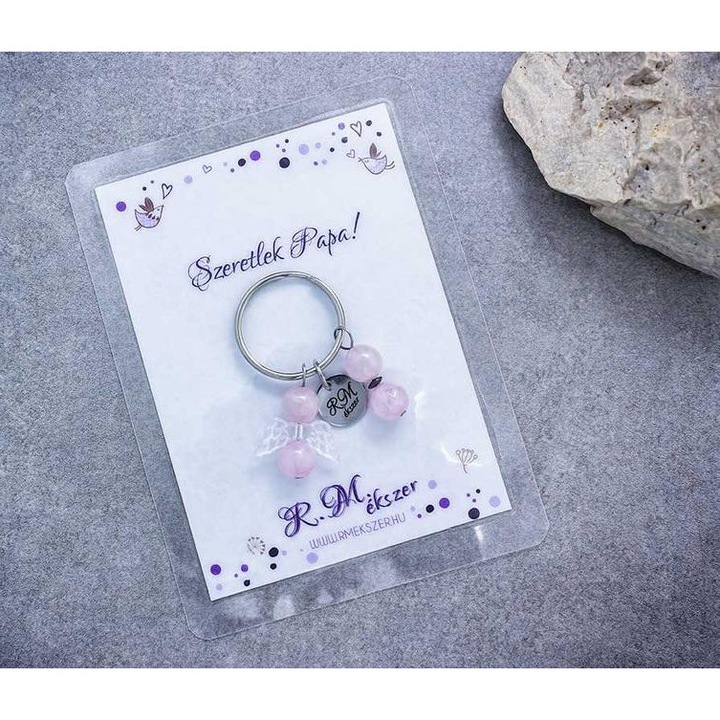 Szeretlek Papa kulcstartó rózsakvarccal