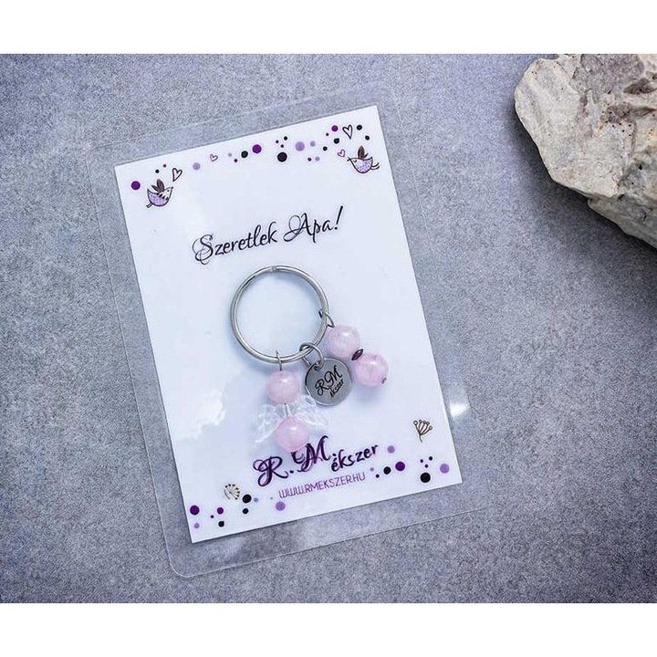 Szeretlek Apa kulcstartó rózsakvarccal