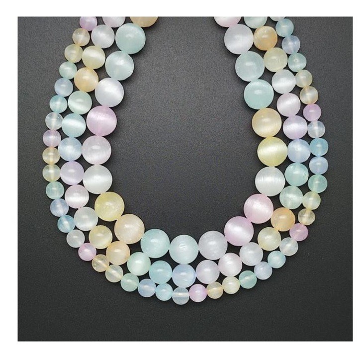 Set artizanat Margele minerale selenit, amestec colorat, margele, 10 mm, 1 sir de margele pentru confectionarea bijuteriilor