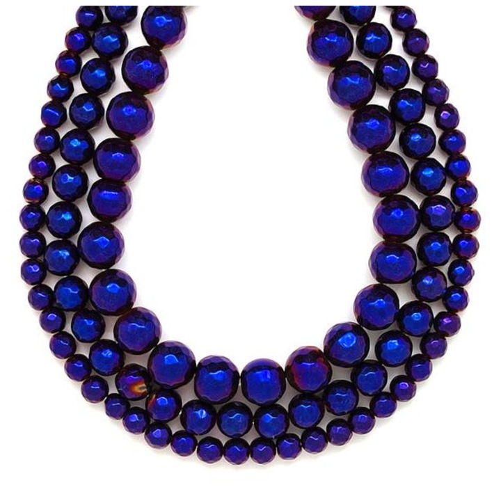 Margele minerale agat, hexagon, fatetate, aura, violet, perla, 6 mm, 1 sir de margele pentru confectionarea bijuteriilor