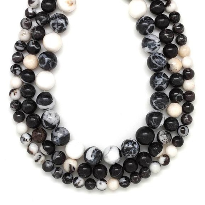 Margele minerale jaspis zebra, margele, 10 mm, 1 sir de margele pentru confectionarea bijuteriilor