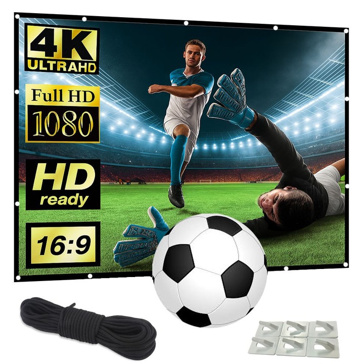 Ecran de proiectie pliabil 100" Linomag®, format16:9, ideal pentru proiectii interior/exterior, portabil, 4K HD, montare rapida, alb