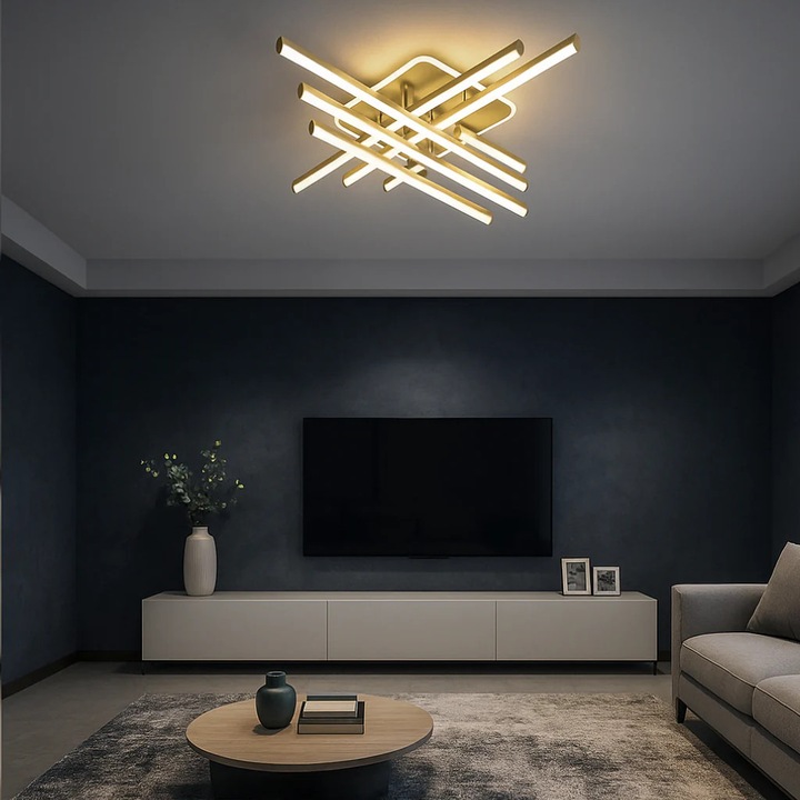 LED полилей RFAN, модел FX60332-6L+1, с дистанционно управление, 3 вида светлина, регулируем интензитет, 103W, златист