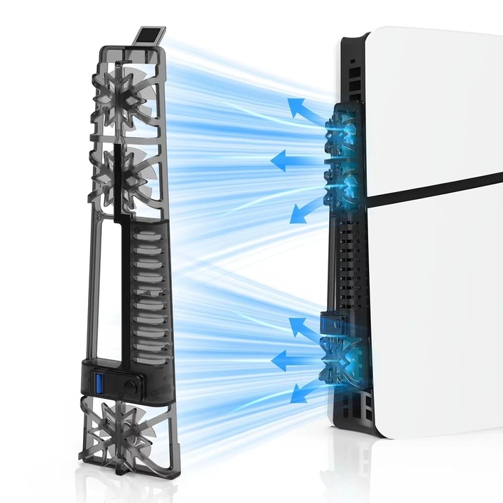PS5 Slim hűtőventilátor, USB 3.0 port, Három ventilátorral, Külső vezérlővel, ABS, Fekete