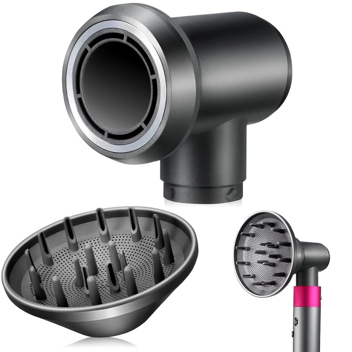 Set difuzor si adaptor uscator de par pentru Dyson Airwrap, Pentru o coafare neteda si voluminoasa, Nailon plus fibre, rezistent la temperaturi ridicate, compatibil cu Dyson HS01/HS05/HS08