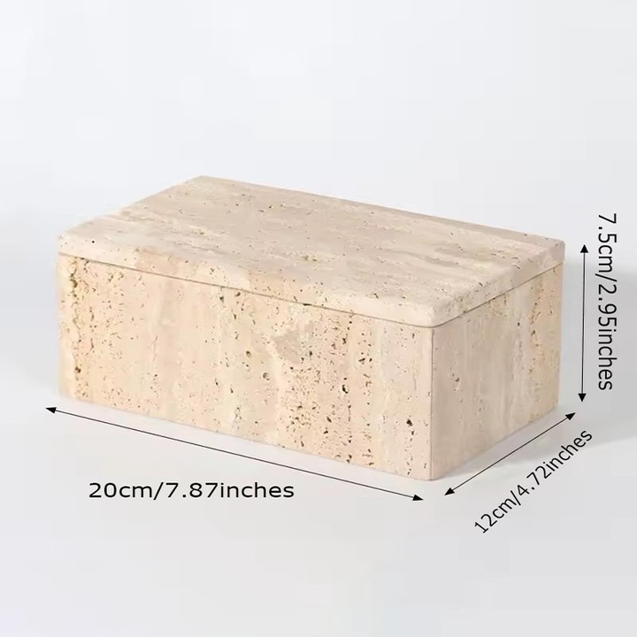 Set cutii depozitare marmura naturala, capac, bej, 8x12x20cm