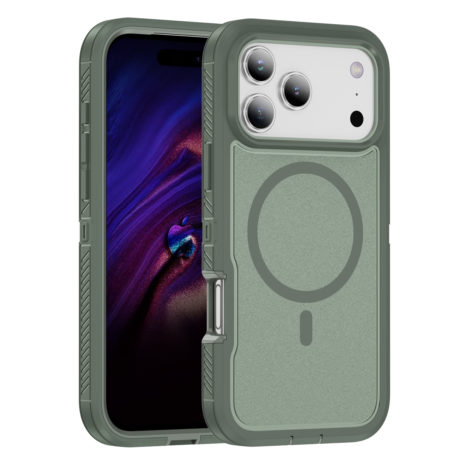 Husa protectie telefon, Bluvista®, Compatibila Apple iPhone 17 Pro, Antisoc, Protectie Superioara, Bumper interior, Magsafe, Verde gri