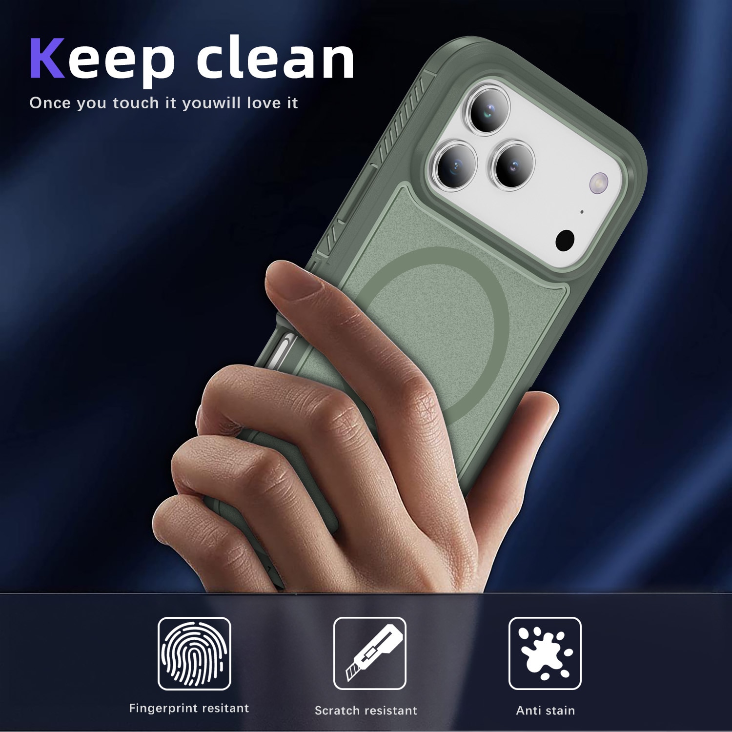 Husa protectie telefon, Bluvista®, Compatibila Apple iPhone 17 Pro, Antisoc, Protectie Superioara, Bumper interior, Magsafe, Verde gri