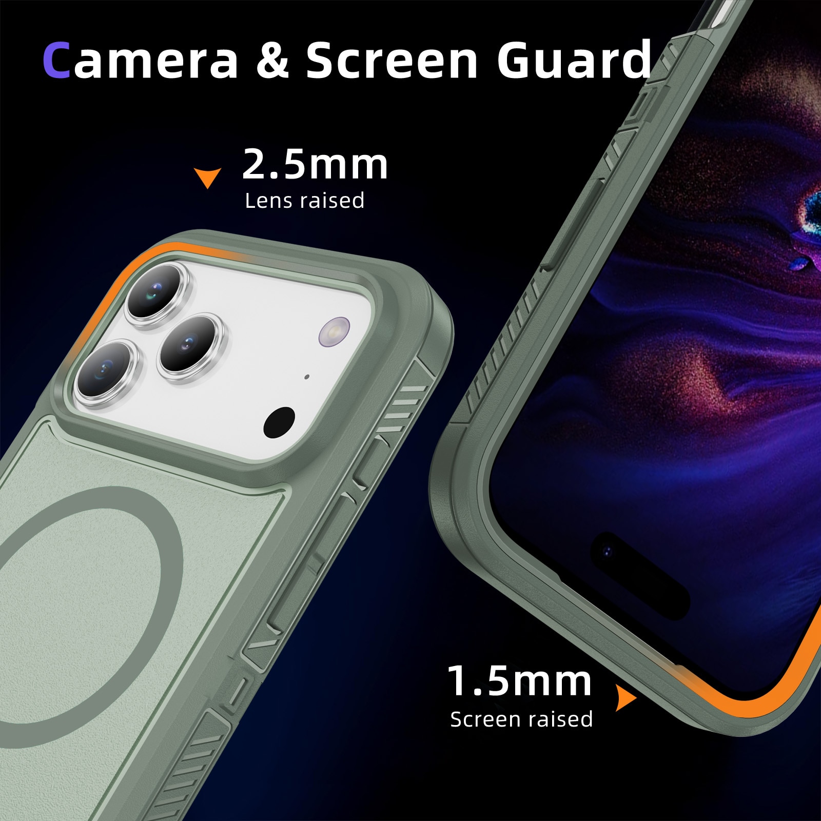 Husa protectie telefon, Bluvista®, Compatibila Apple iPhone 17 Pro, Antisoc, Protectie Superioara, Bumper interior, Magsafe, Verde gri