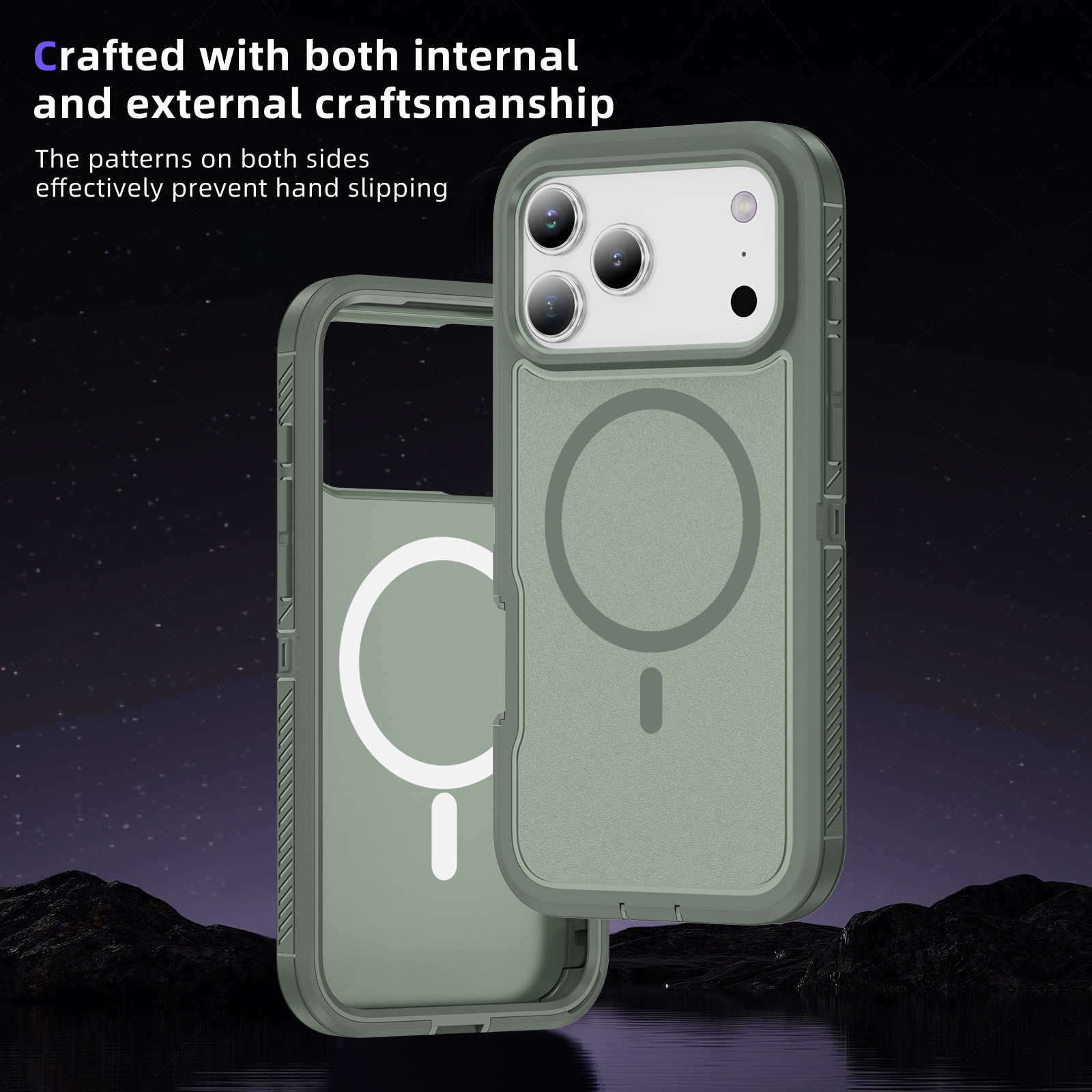 Husa protectie telefon, Bluvista®, Compatibila Apple iPhone 17 Pro, Antisoc, Protectie Superioara, Bumper interior, Magsafe, Verde gri