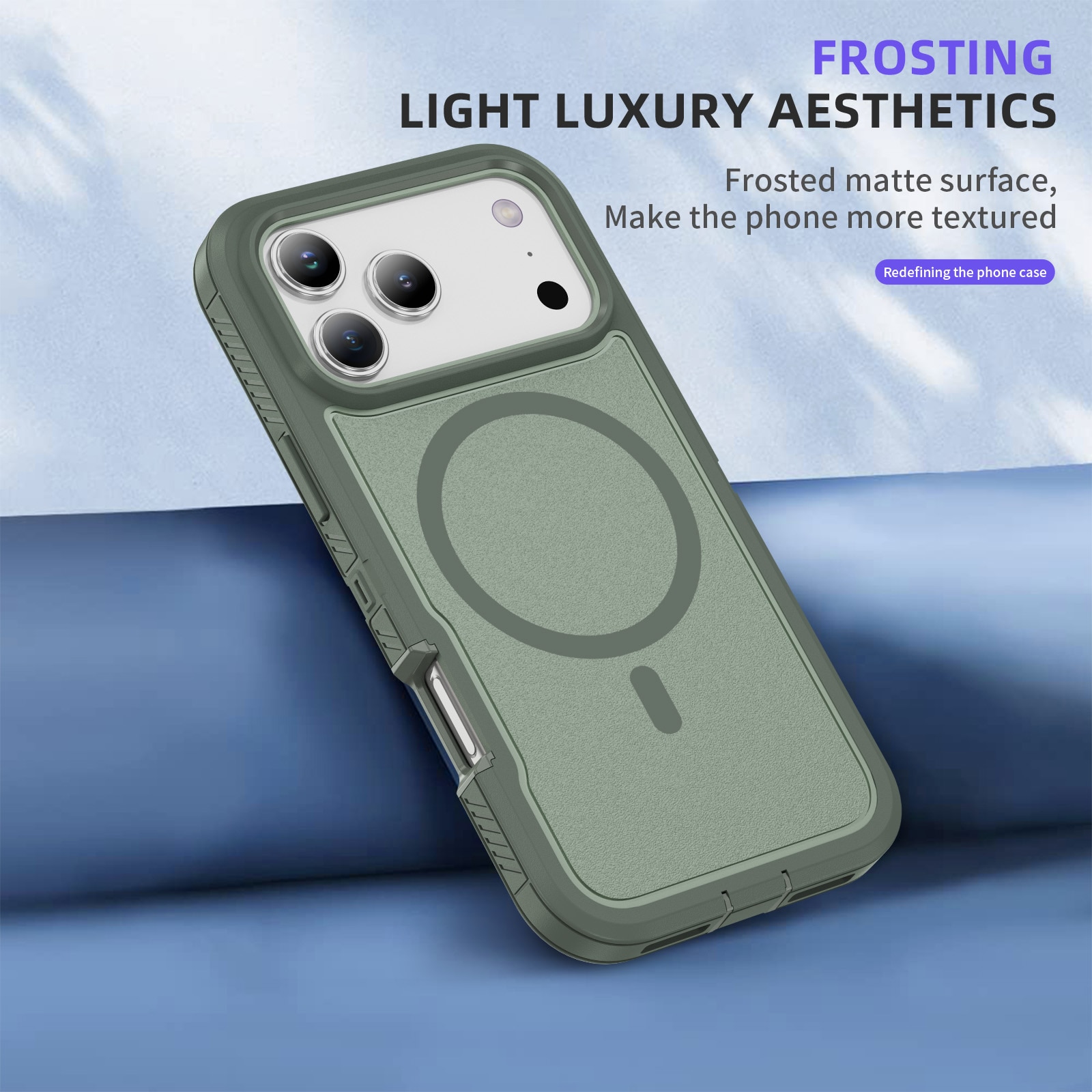 Husa protectie telefon, Bluvista®, Compatibila Apple iPhone 17 Pro, Antisoc, Protectie Superioara, Bumper interior, Magsafe, Verde gri