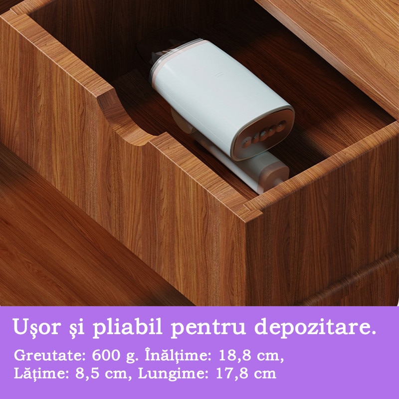 Fier de calcat cu abur portabil, pliabil, 1300W, potrivit pentru calatorii, calcare cu abur intr-un singur pas, fara sifonare