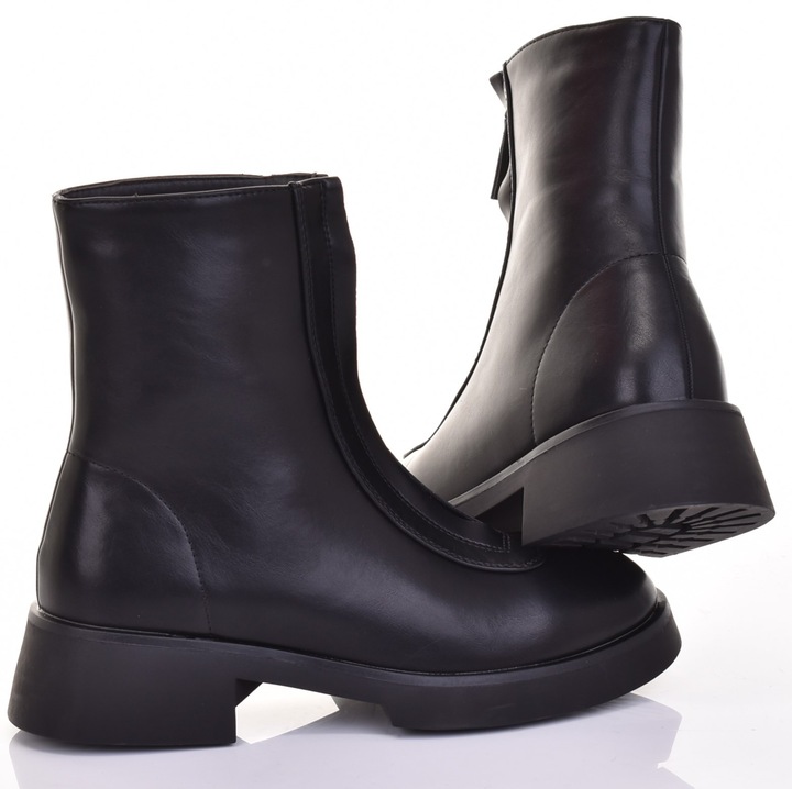 Botine dama, Martinus, cu fermoar, platforma, negru, piele ecologica