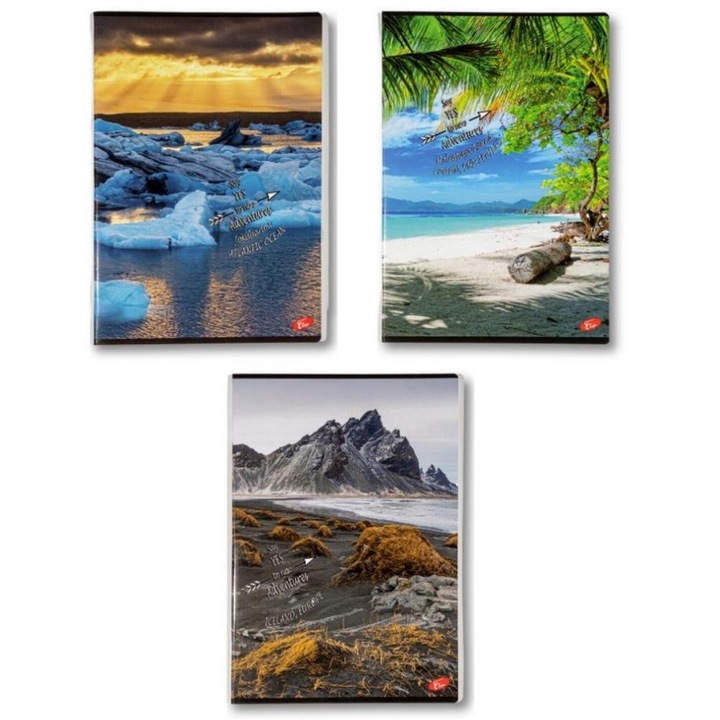 Set 3 caiete Elisa Premium A4, 60 file, hartie 80 g/mp, matematica, coperta 300g/mp, motiv Nature