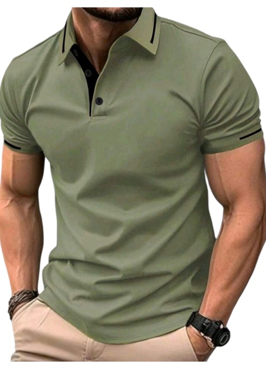 Férfi lezser póló, gallérral, zöld, XXL