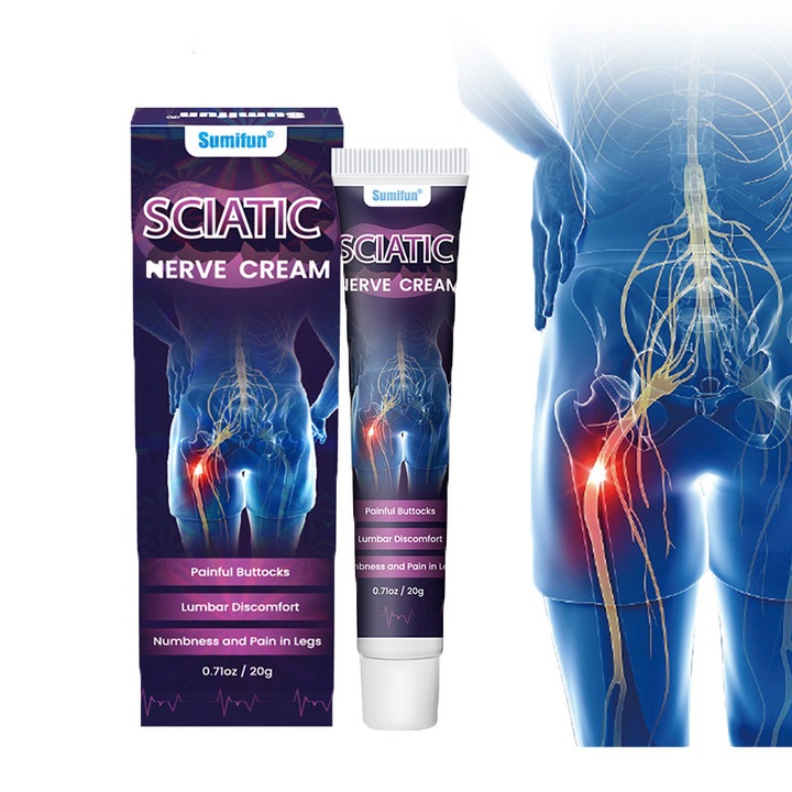 Crema pentru ingrijirea sciaticii, AjieQaQ, antiinflamatoare, nelipicioasa, usor de absorbit, unguent pentru dureri de spate, pentru dureri lombare, genunchi, hernie discala, umflaturi, 20g
