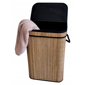 Cos Pentru Rufe / Jucarii, Natura, Knp-1-K, Material Bambus, Sac Interior Detasabil, Poliester Cu Bumbac, Forma Prismatica, Inchidere Capac Cu Inchidere, 40 cm x 30 cm x 60 cm, Negru