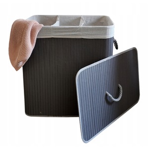 Cos Pentru Rufe / Jucarii, Ekspand, Knp-3 Gri, Bambus Natural, Trei Compartimente 3 x 50L, Structura Pliabila, Sac Din Bumbac Detasabil, 60 cm x 40 cm x 61, 5 cm, Gri