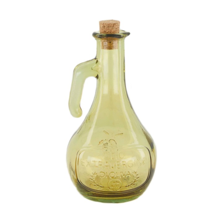 Sticla Pentru Ulei, Dijk, 20 cm, Galben, Din Sticla Reciclata Cu Model In Relief, Ideala Pentru Ulei, Otet Si Bauturi De Casa, Stil Vintage Pentru Bucatarie Si Sufragerie, Cu Maner Pentru Turnare