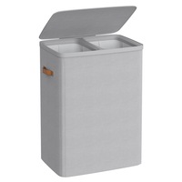 Cos Rufe, 2x 85 l, Songmics, Gri, Cu 2 Compartimente Pentru Sortare, Mobil Cu Roti Si Blocare, Cu Capac Si Sac Detasabil, Cadru Metalic, Material Impermeabil Ideal Pentru Baie