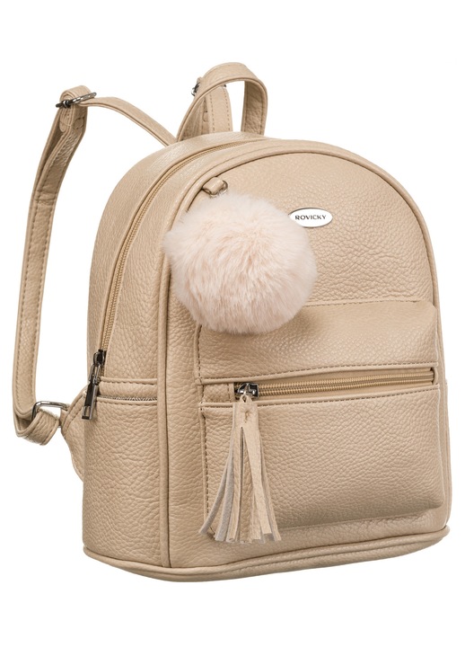 Rucsac Dama, Rovicky, 26x20x15.5 cm, Material 100% Piele Ecologica, Numar Compartimente 1, Numar Buzunare 5, Inchidere Cu Fermoar, Bej
