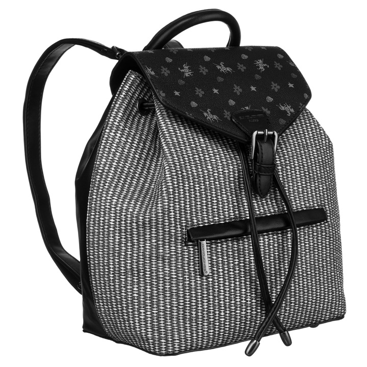 Rucsac Dama, David Jones, 31x36x5 cm, Material Ecologic + Tesatura, Compartiment Principal Cu 2 Buzunare, 4 Buzunare Externe, Bretele Reglabile, Negru