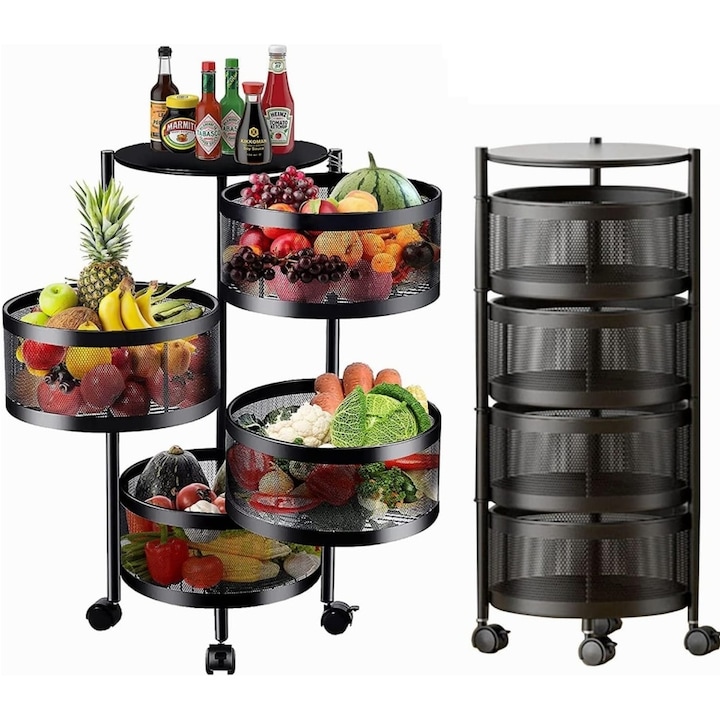 Мобилен кухненски рафт с 4 въртящи се чекмеджета, органайзер за зеленчуци, кухненски органайзер