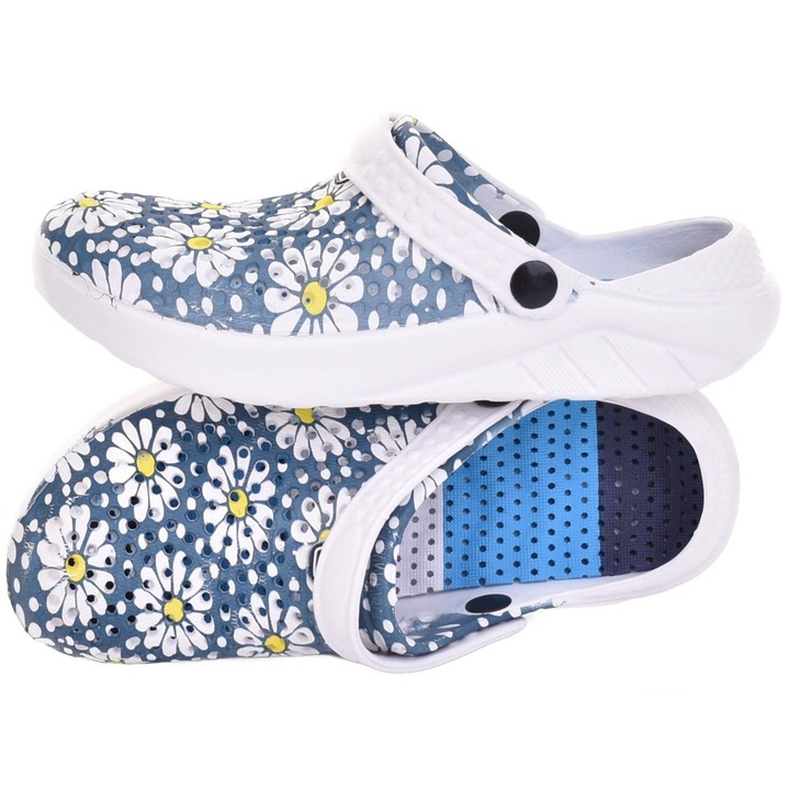 Papuci dama Martinus, usori, imprimeu floral, albastru, material sintetic