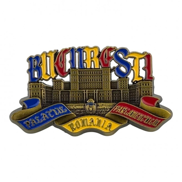 Комплект от 12 метални магнита Букурещ, емблематични дизайни, трикольор, 8x6 см