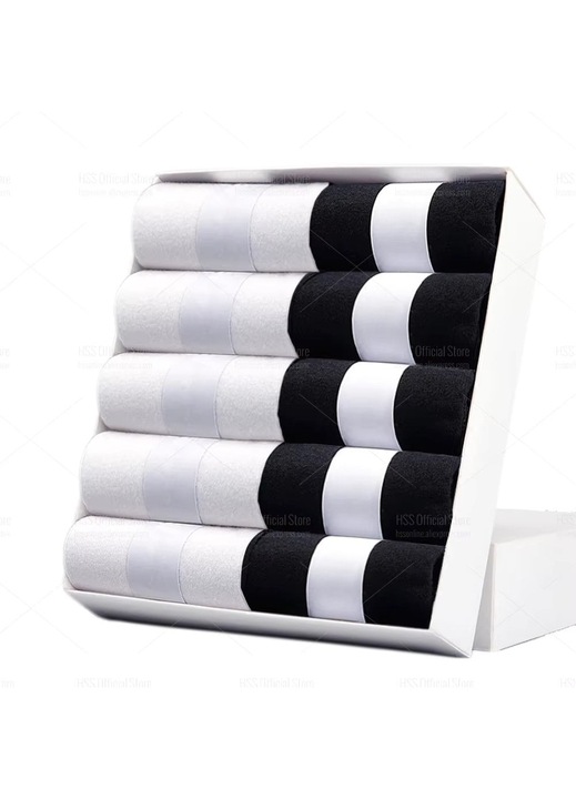 Set 10 perechi de sosete pentru barbati, SS136, Negru/Alb, marime universala (39-43)