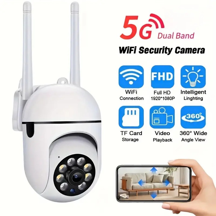 Външна камера за наблюдение Nicerpro 128GB, WiFi, 1080P, нощно виждане, USB захранване