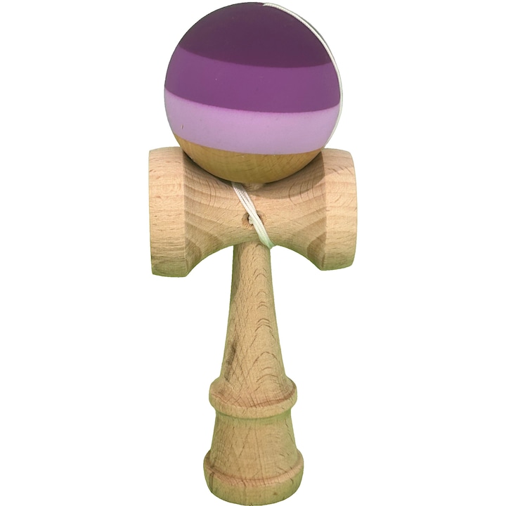 Kendama X Originala, Profesionala, Cyrax, din Lemn, 18 cm, Rubber Grip, Purpuriu/Mov/Lila