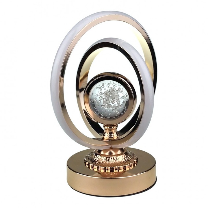 Veioza din metal cu banda led, cu doua cercuri si bila din sticla. 20x24 cm