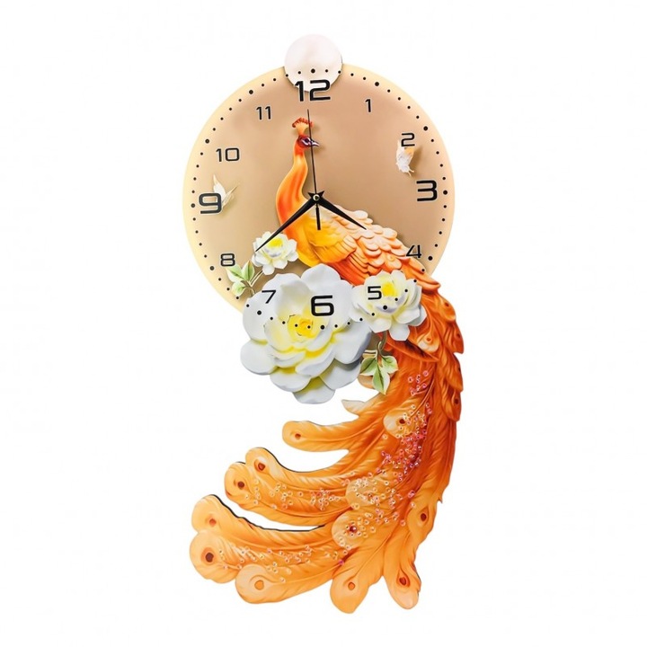 Дървен часовник (MDF) с паун и малки кристали 28X60 см M2