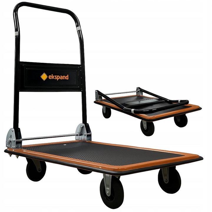 Carucior Cu Platforma, Strong, Wm04, Capacitate Maxima 150 Kg, Inaltime Totala 82 cm, Greutate 8 Kg, Roti Cu Rulmenti, Doua Pivotante Si Doua Fixe, 47 cm x 73 cm x 82 cm, Negru