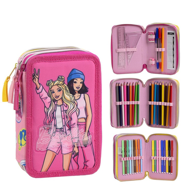 Penar echipat cu 43 piese Giotto, 3 compartimente Barbie Roz