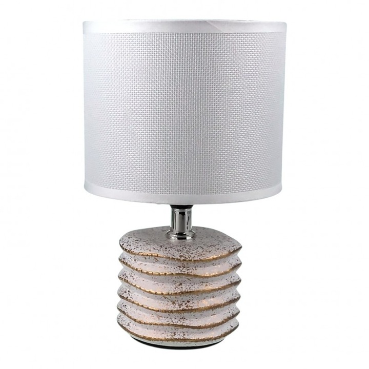 Veioza din ceramica cu placi suprapuse, cu abajur din panza.15x24 cm alb