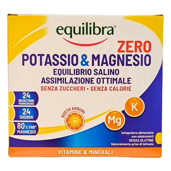 POTASIU & MAGNEZIU ZERO, EQUILIBRA, Supliment Alimentar Pentru Echilibrul Electrolitic, Fara Zahar si Calorii, 24 Plicuri
