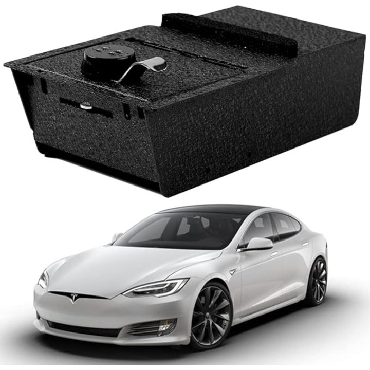 Középső konzol biztonsági doboz kódzárral – Tesla 3Y 2021–2023 modellel kompatibilis – 12-es méretű acél, lopásgátló, autóbelső rendszerező